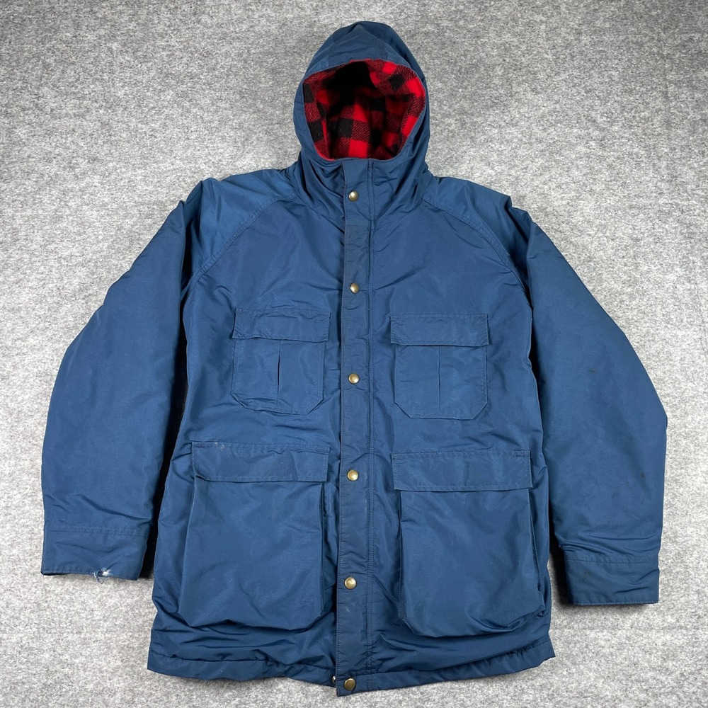 VTG L.L. Bean Jacket Mens M Blue Baxter State Parka Wool Lined Hooded USA Made